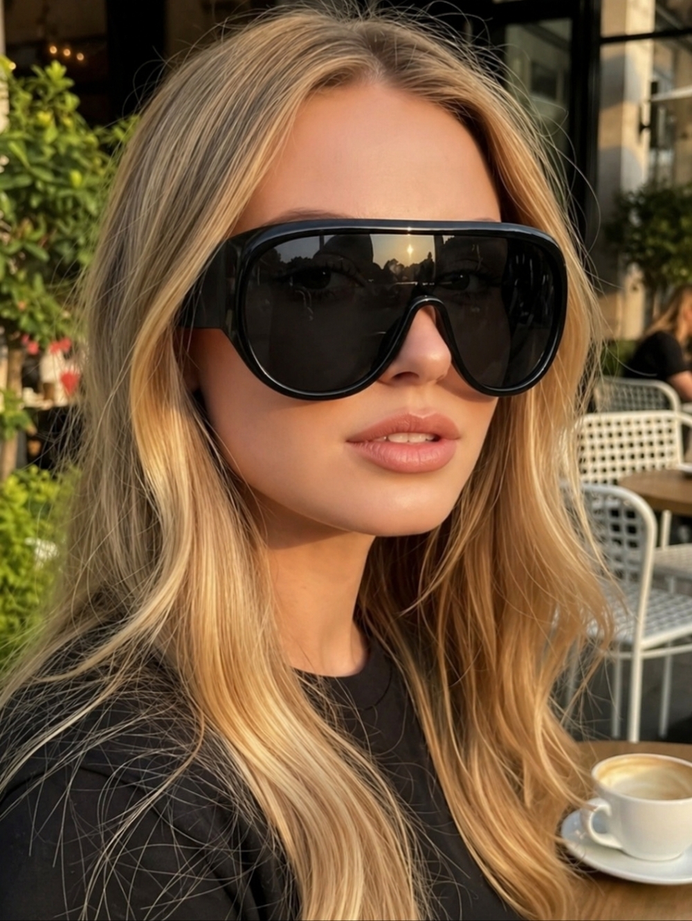 Oversized Black Shield Sunglasses with Dark Gray Lenses